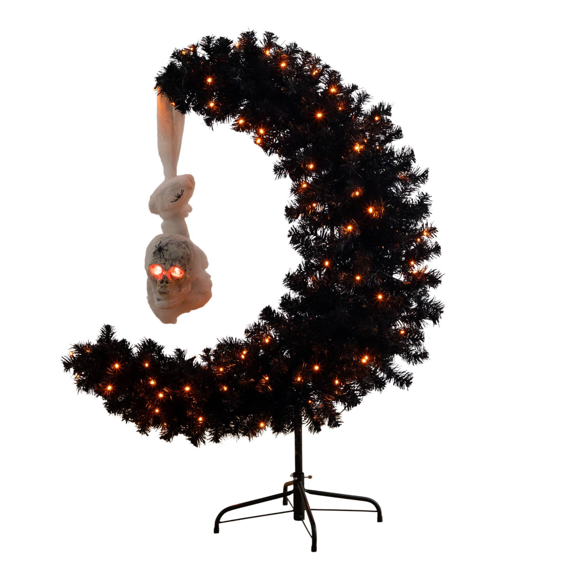 4ft. Pre-Lit Artificial Halloween Black Moon & Skull Tree with 250 Orange & Purple LED Lights